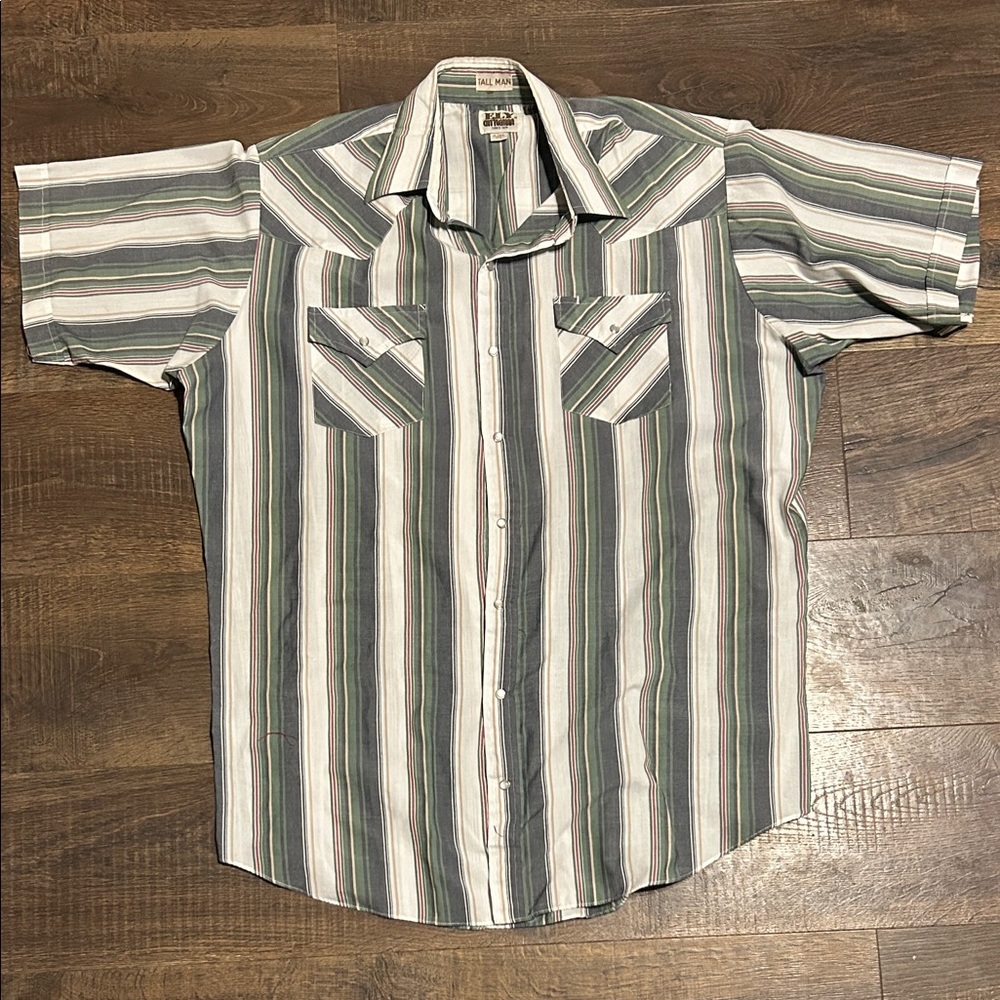 Ely Cattleman Men's Green and White Striped Shirt